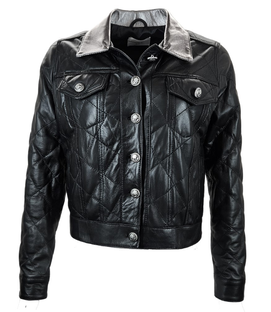 Selling Madison Quilted Detail Leather Biker Jacket