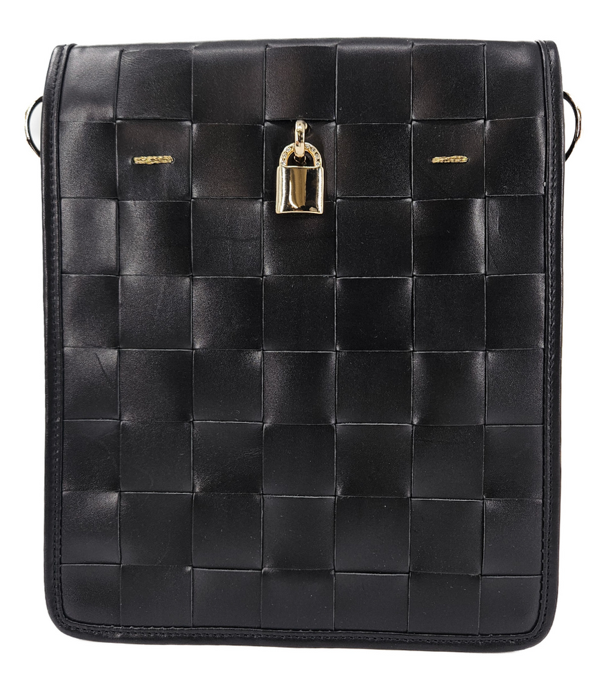 
                      
                        Woven Leather Black Crossbody Bag
                      
                    