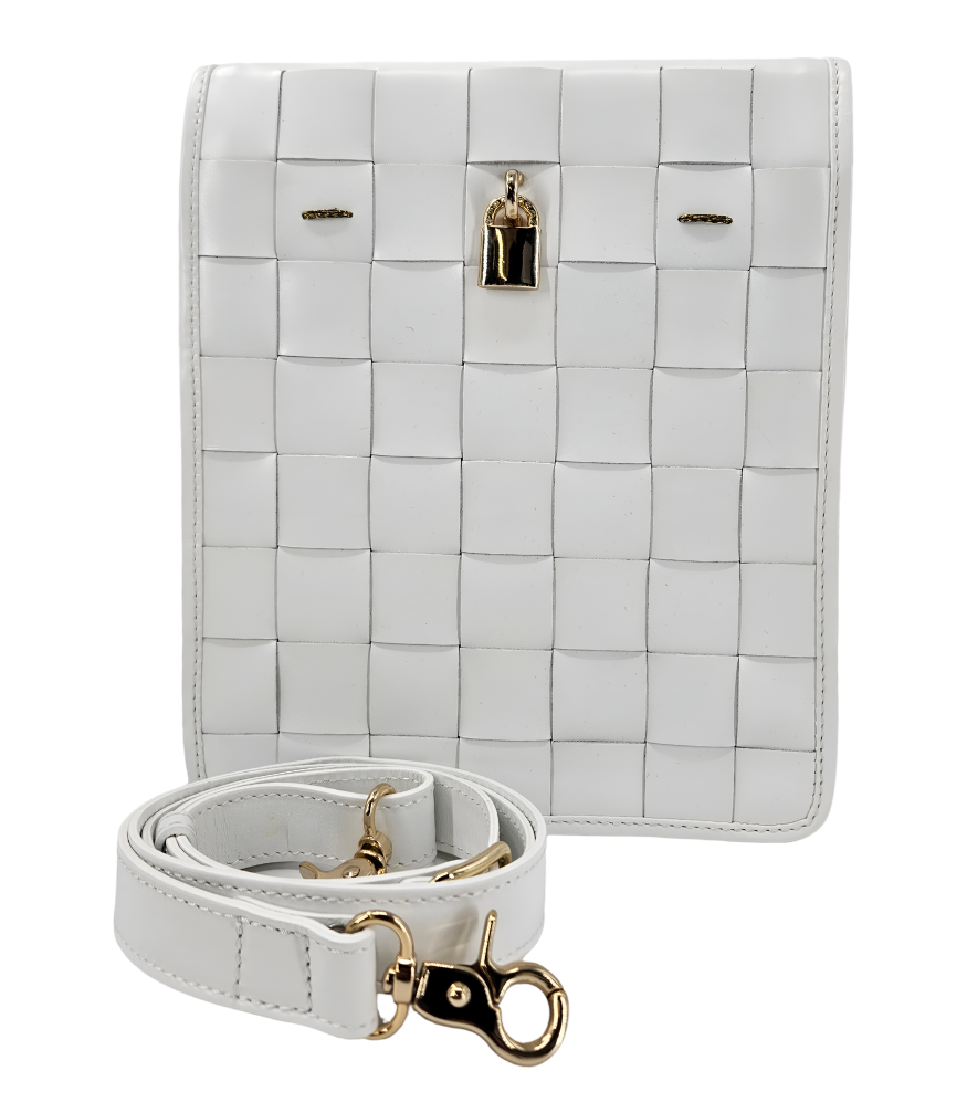 Woven Leather White Crossbody Bag