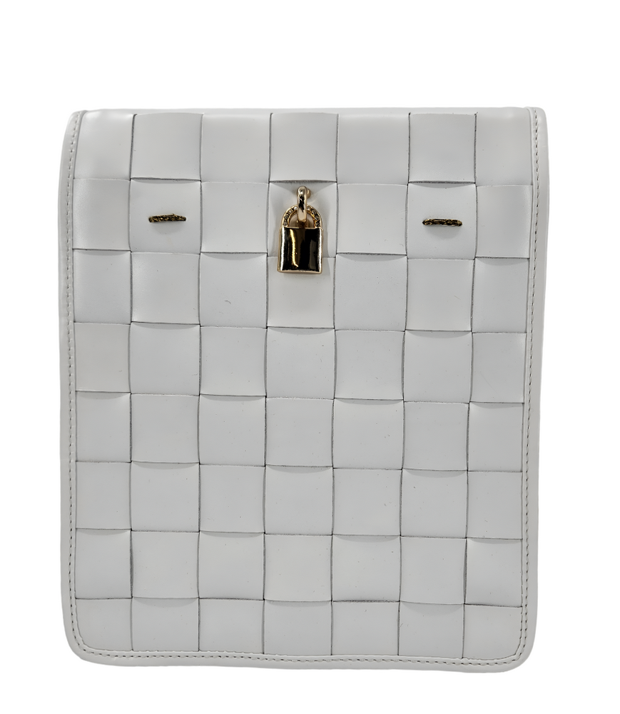 Woven Leather White Crossbody Bag