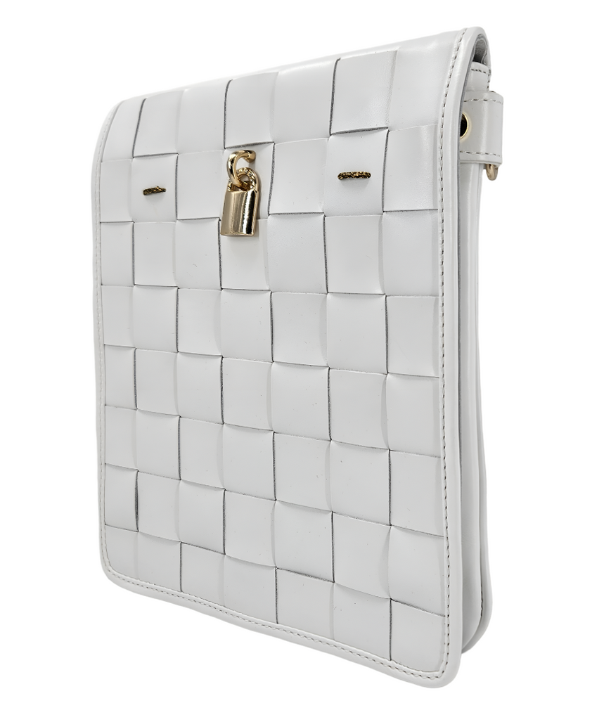 
                      
                        Woven Leather White Crossbody Bag
                      
                    