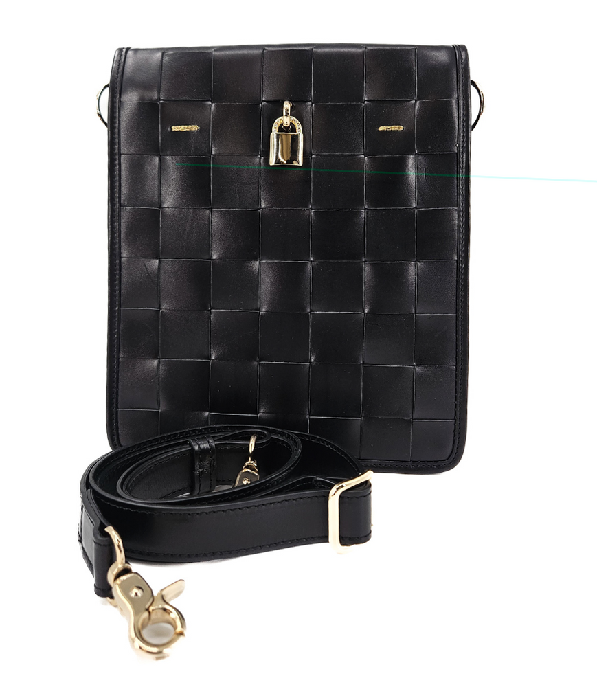 
                      
                        Woven Leather Black Crossbody Bag
                      
                    