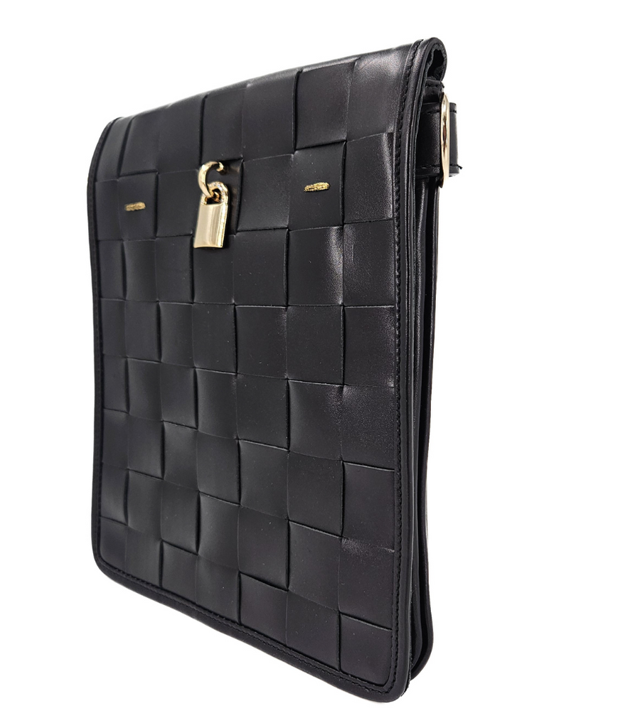 
                      
                        Woven Leather Black Crossbody Bag
                      
                    