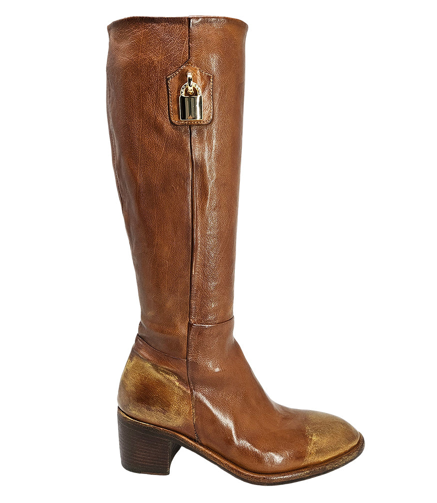 Cognac Tall Hand Rubbed Lock Boot