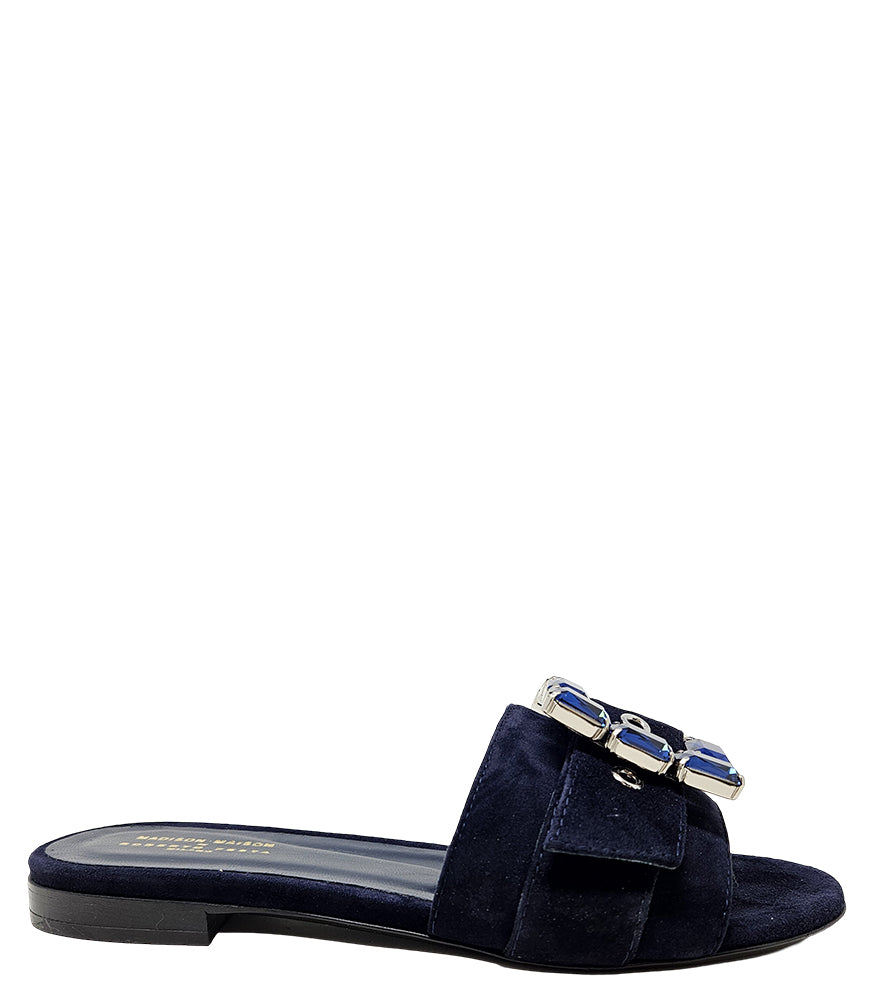 Fade Jeweled Buckle Navy Suede Sandal