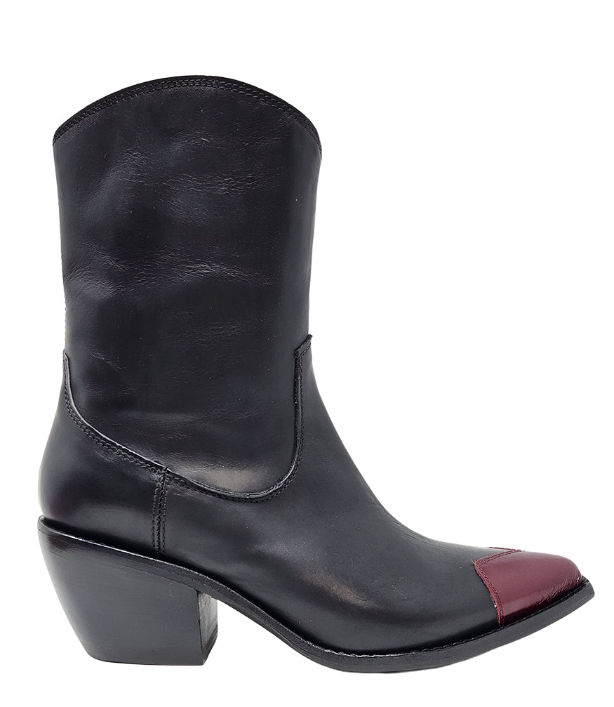 Black/Red Heart Toe Ankle Boot