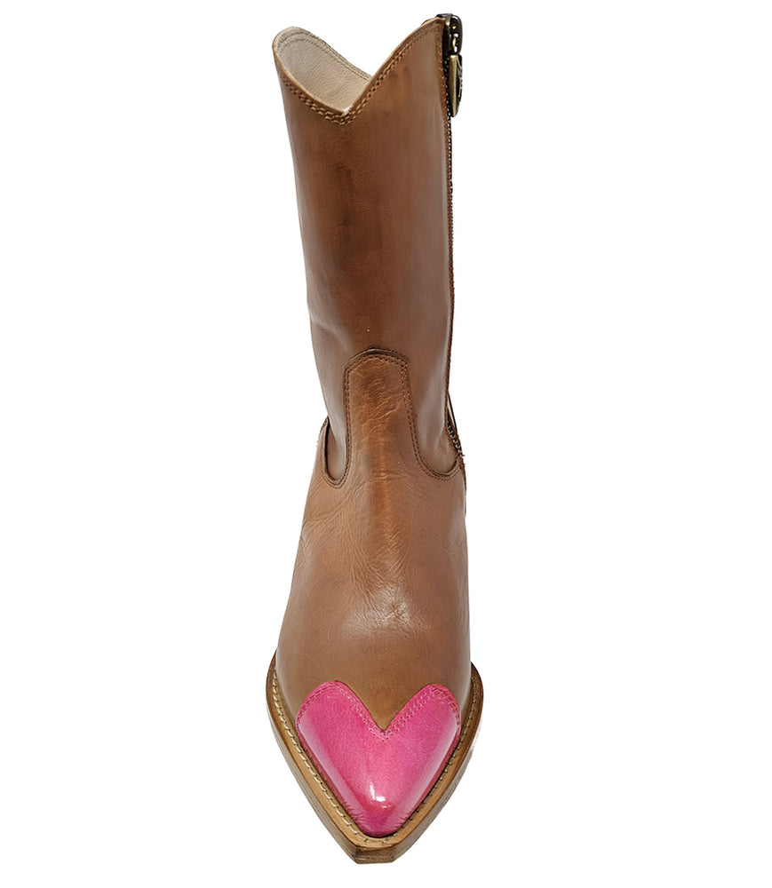 
                      
                        Tan/Fuchsia Heart Toe Ankle Boot
                      
                    