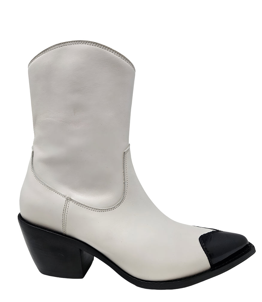 White/Black Heart Toe Ankle Boot