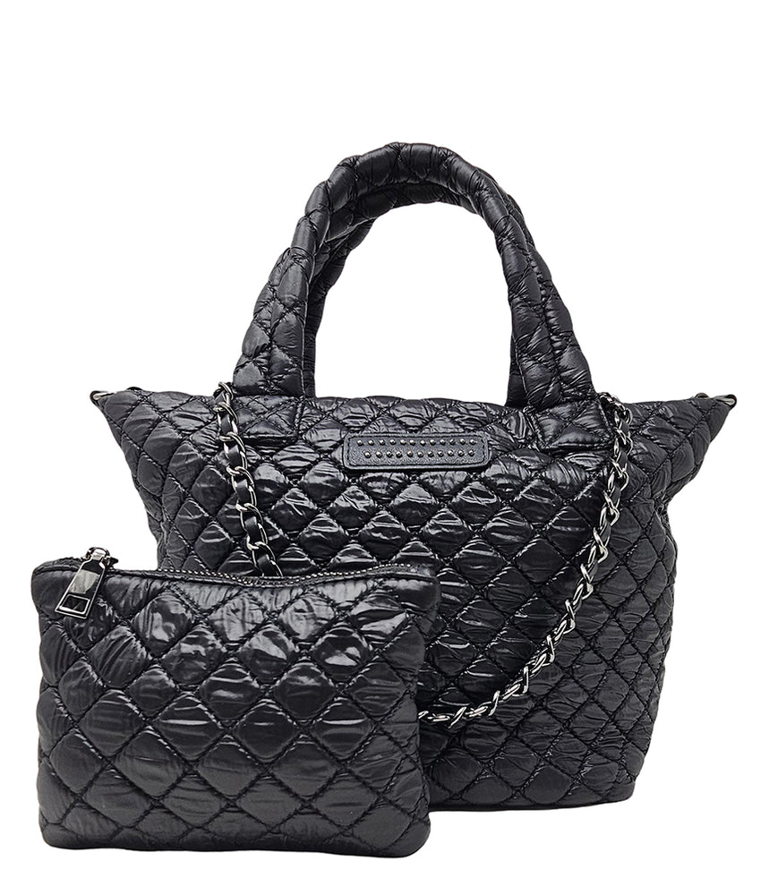 
                      
                        Jade Black Small Quilted Tote
                      
                    