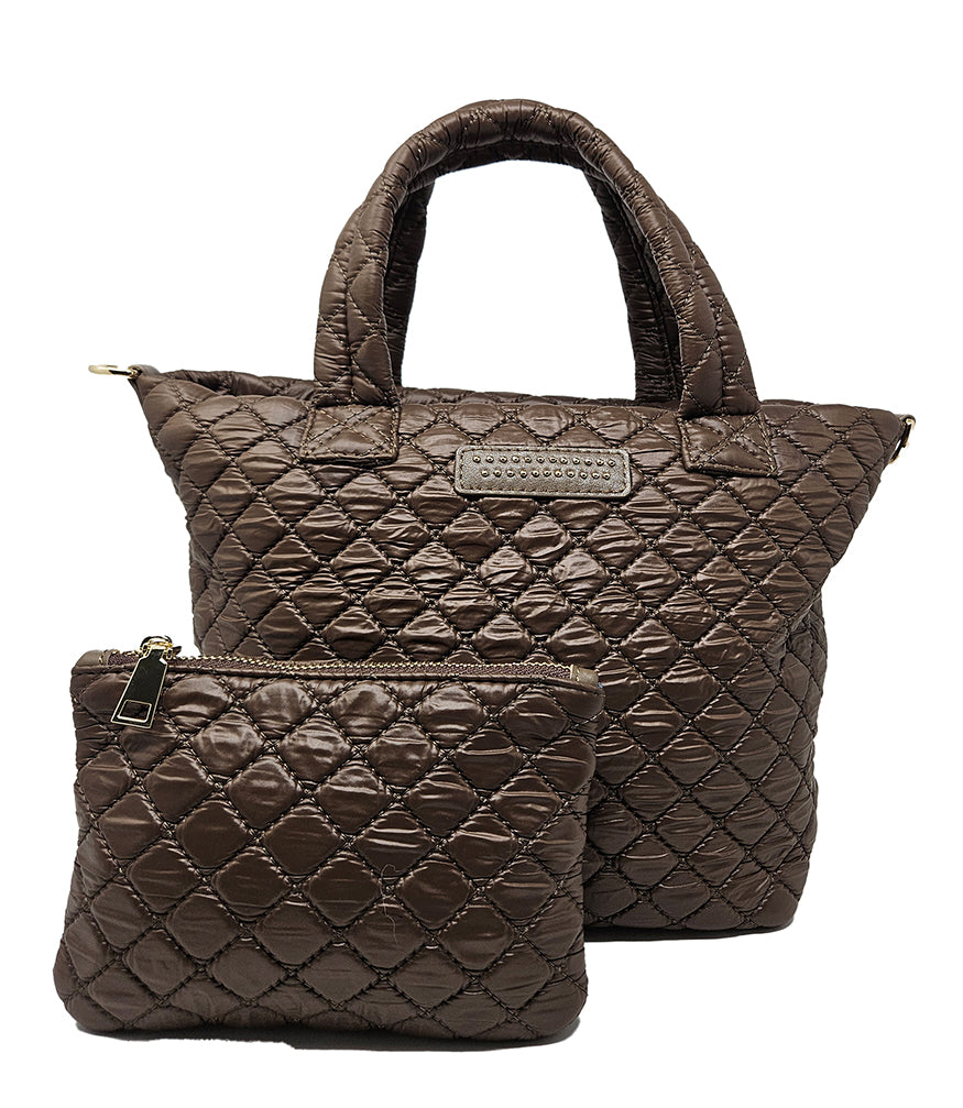 Jade Brown Small Quilted Tote