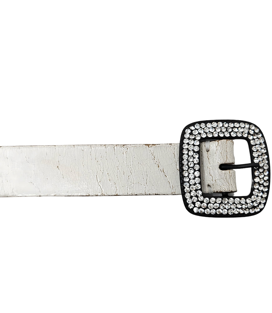 White Cracked Leather Belt