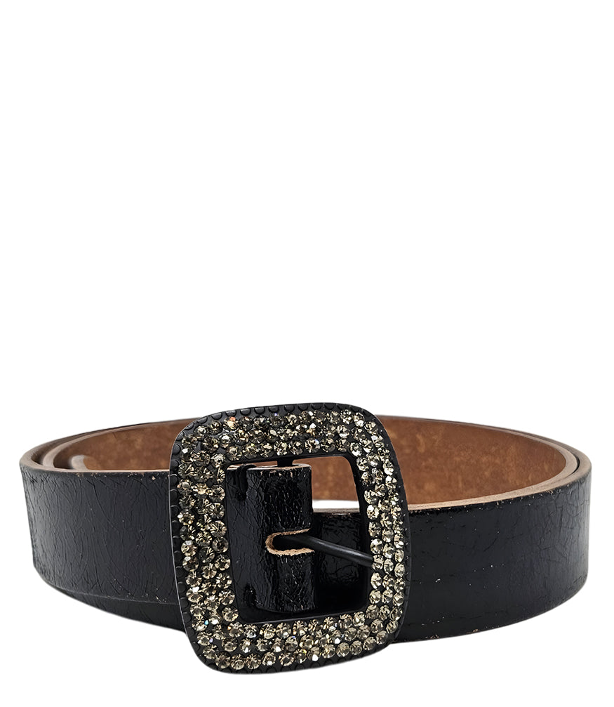 Black Cracked Leather Belt