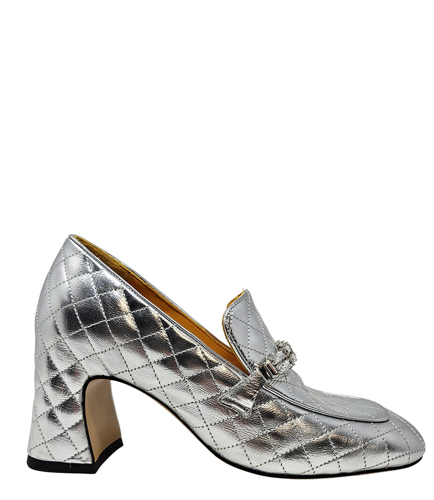 Silver Leather Quilted Loafer