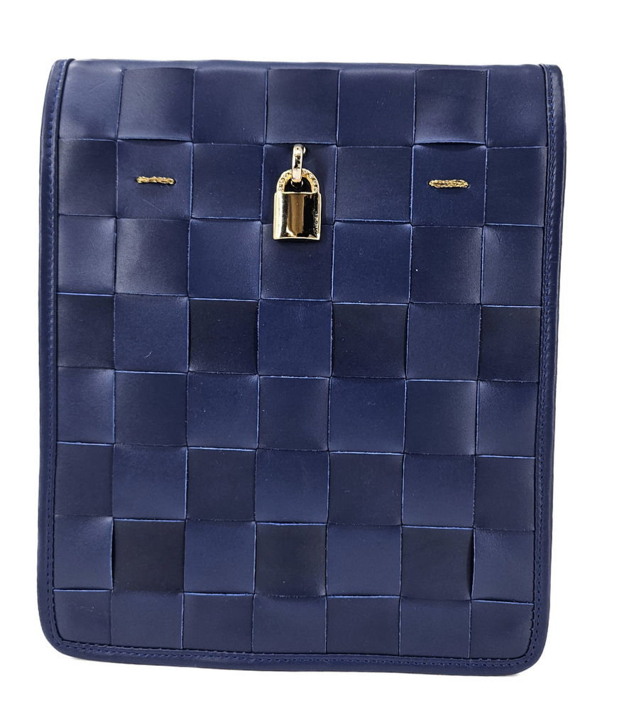 
                      
                        Woven Leather Navy Blue Crossbody Bag
                      
                    