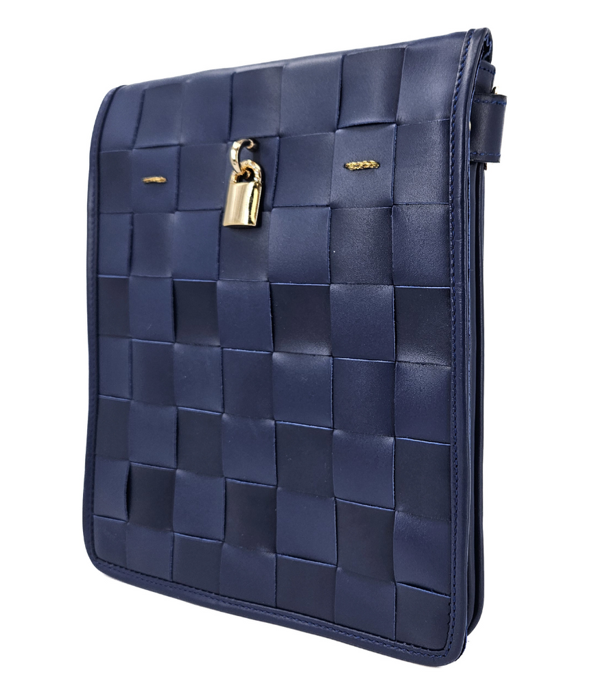 
                      
                        Woven Leather Navy Blue Crossbody Bag
                      
                    