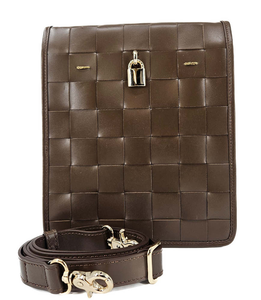 Woven Leather Chocolate Crossbody Bag