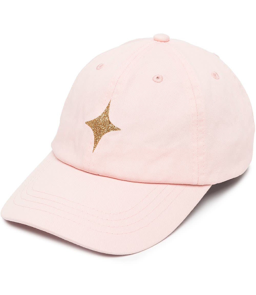 baseball cap with gold glitter star on front and an adjustable strap at back