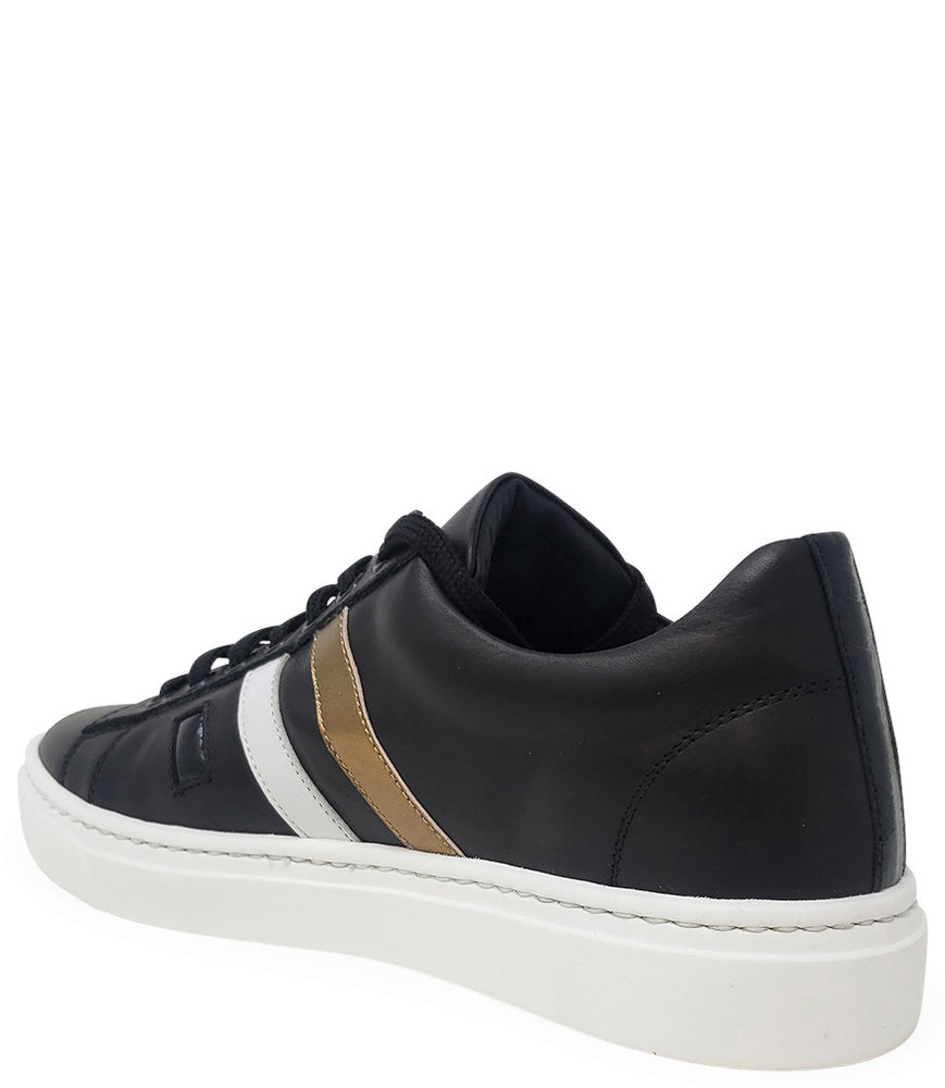 
                      
                        Black Leather 3 Stripe Sneaker
                      
                    