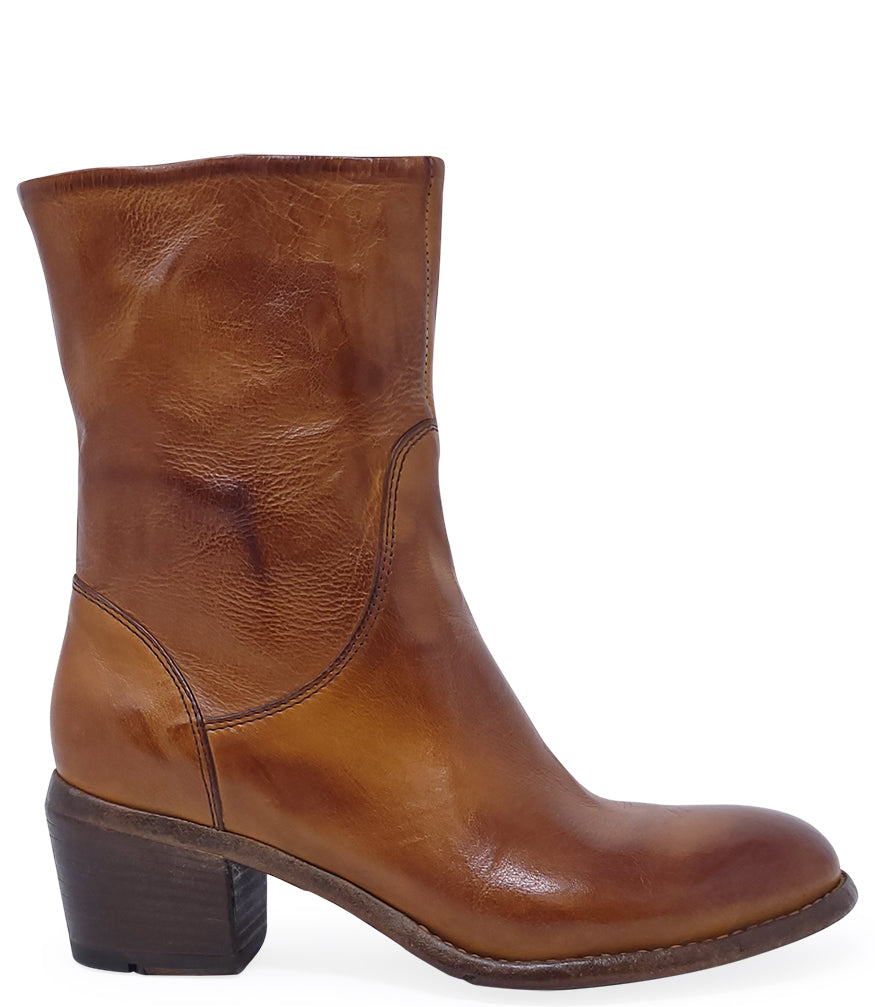 Brown Leather Mid Calf Boot