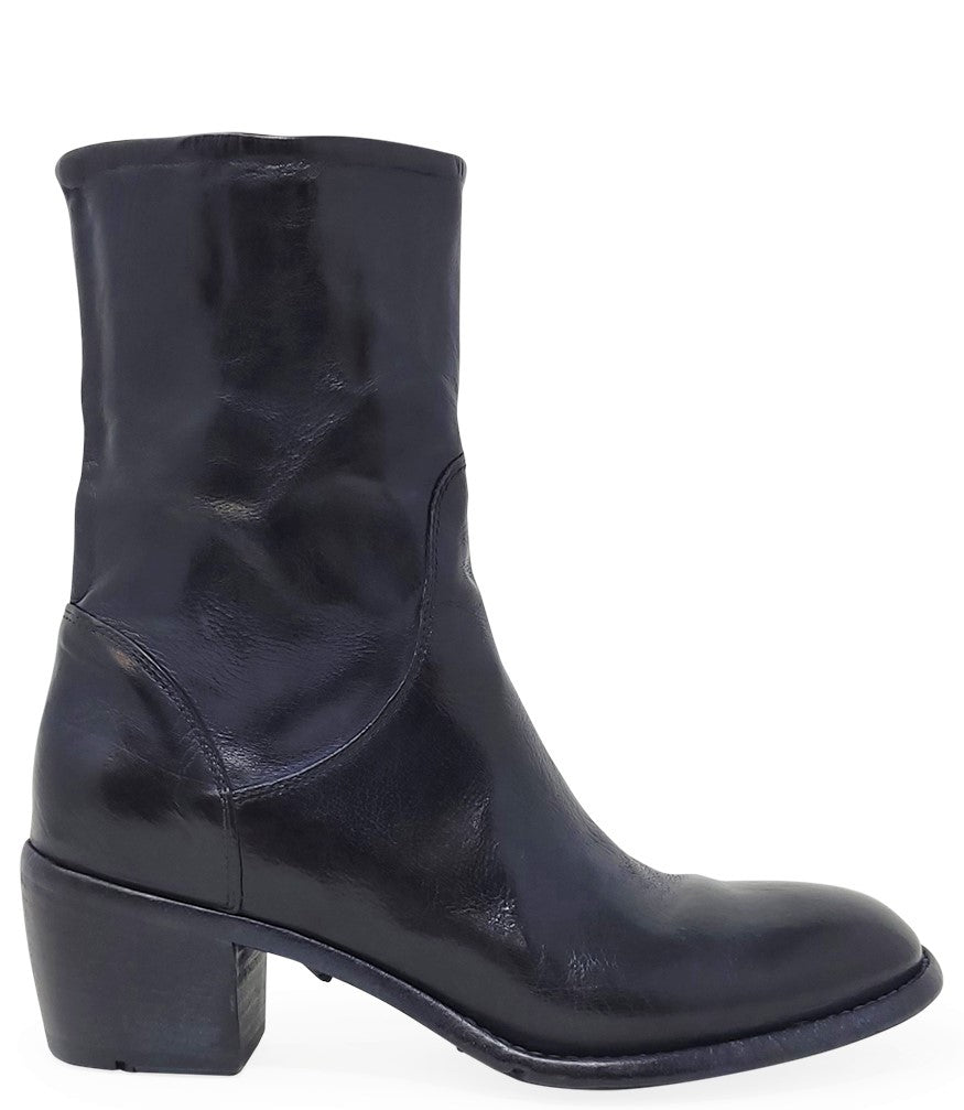 Navy Leather Mid Calf Boot