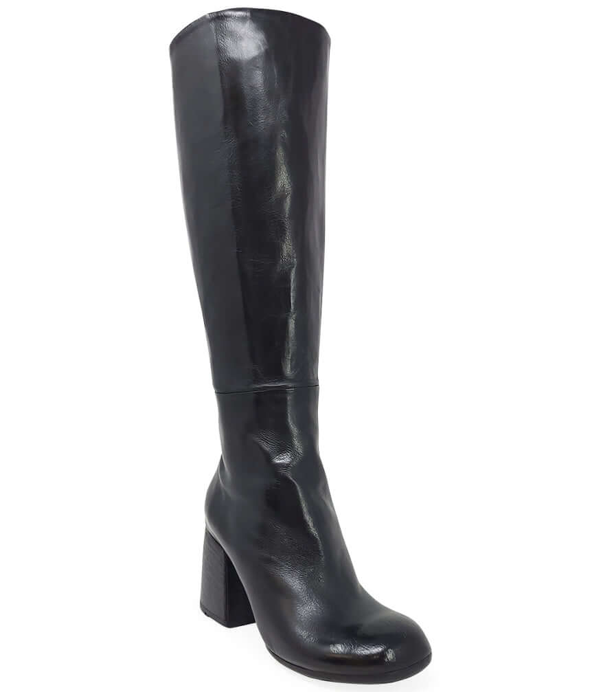 Black round toe knee high boots shop