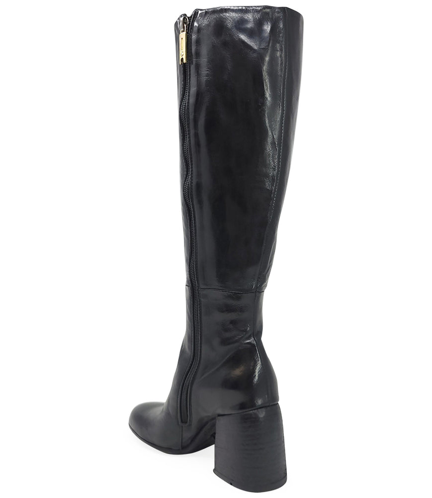 
                      
                        Black Leather Round Toe Knee High Boot
                      
                    