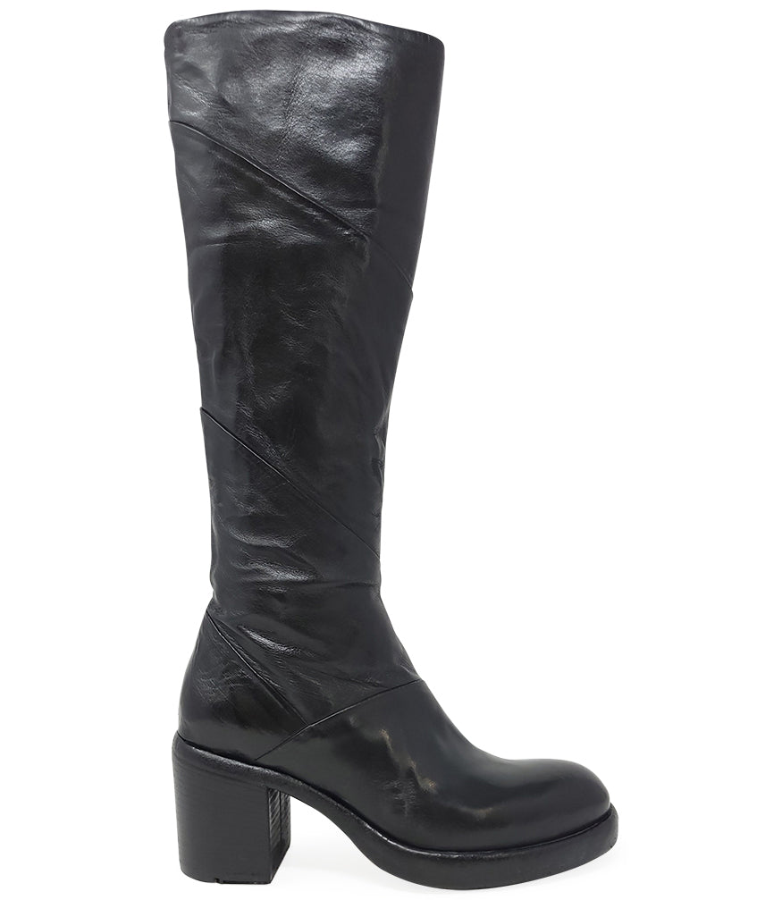 Black Leather Platform Knee High Boot
