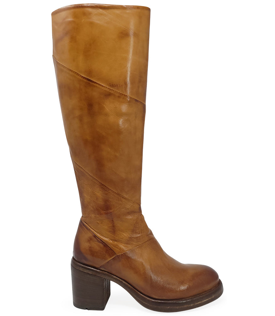 Brown Leather Platform Knee High Boot