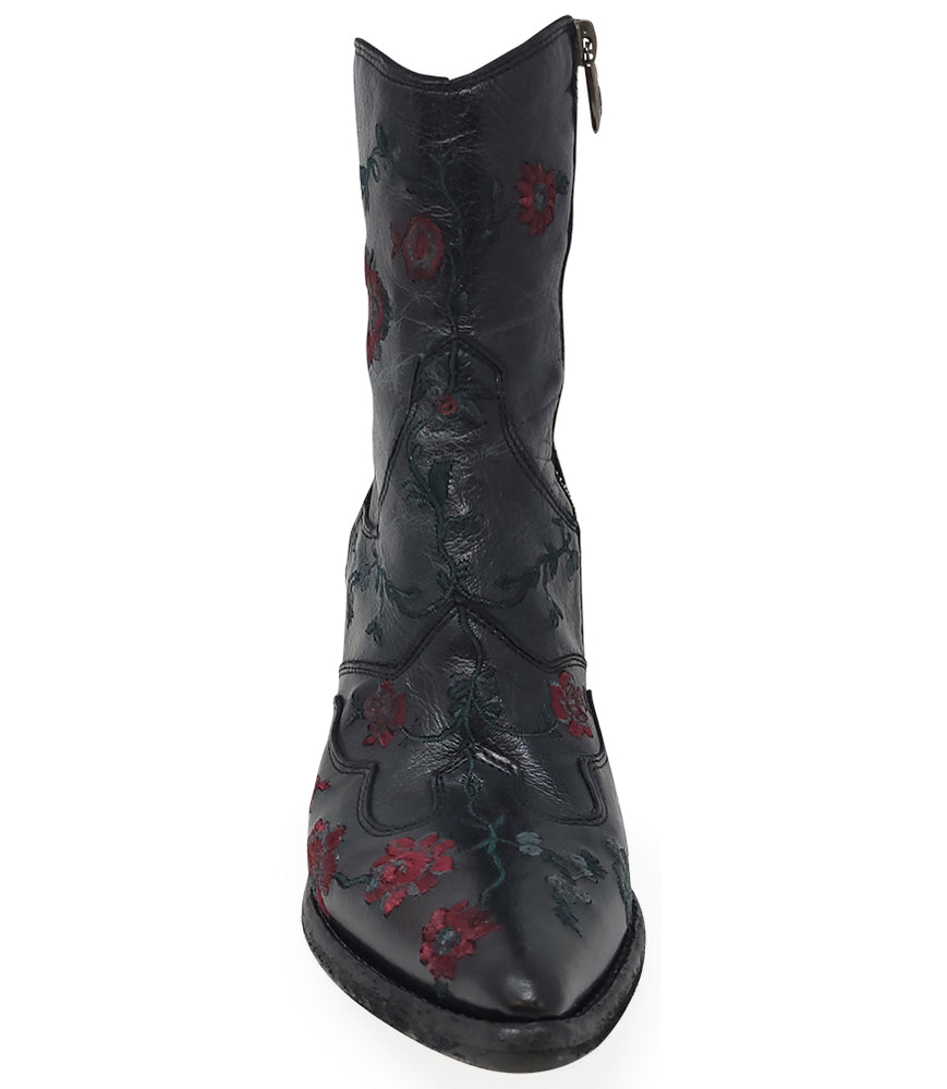 
                      
                        Black Leather Embroidered Ankle Boot
                      
                    