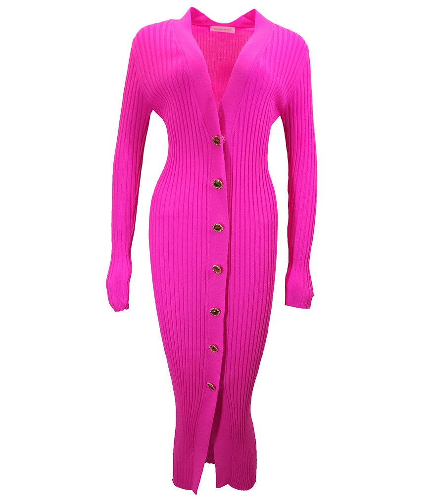 Madison Maison Pink Wool Ribbed Cardigan Dress - MADISON MAISON