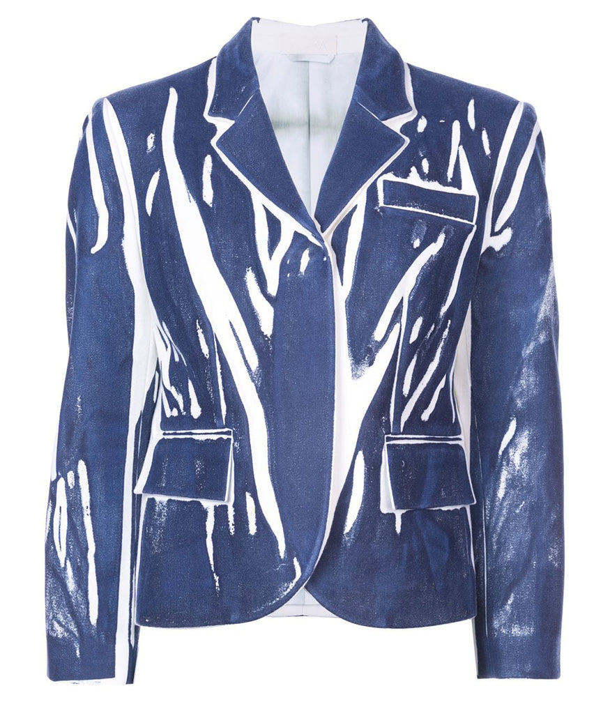 Blazer de lana azul estampado a mano